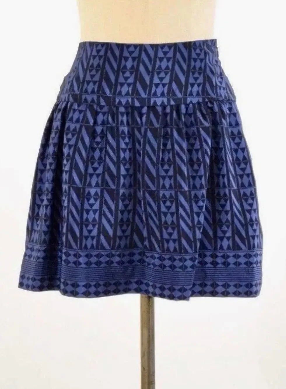 Madewell Silk Mini Skirt Geometric Print Blue Boho Preppy Indie Women’s Size 2